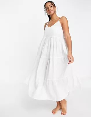 ASOS DESIGN cami drop hem midaxi beach dress in white | ASOS (Global)