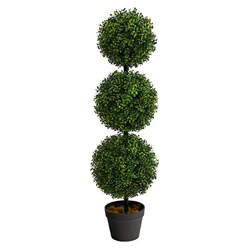 Nearly Natural 36in Artificial Triple Ball Boxwood Topiary Tree - Indoor Outdoor Realistic Faux Greenery for Home Patio Office Decor, Low Maintenance | Amazon (US)