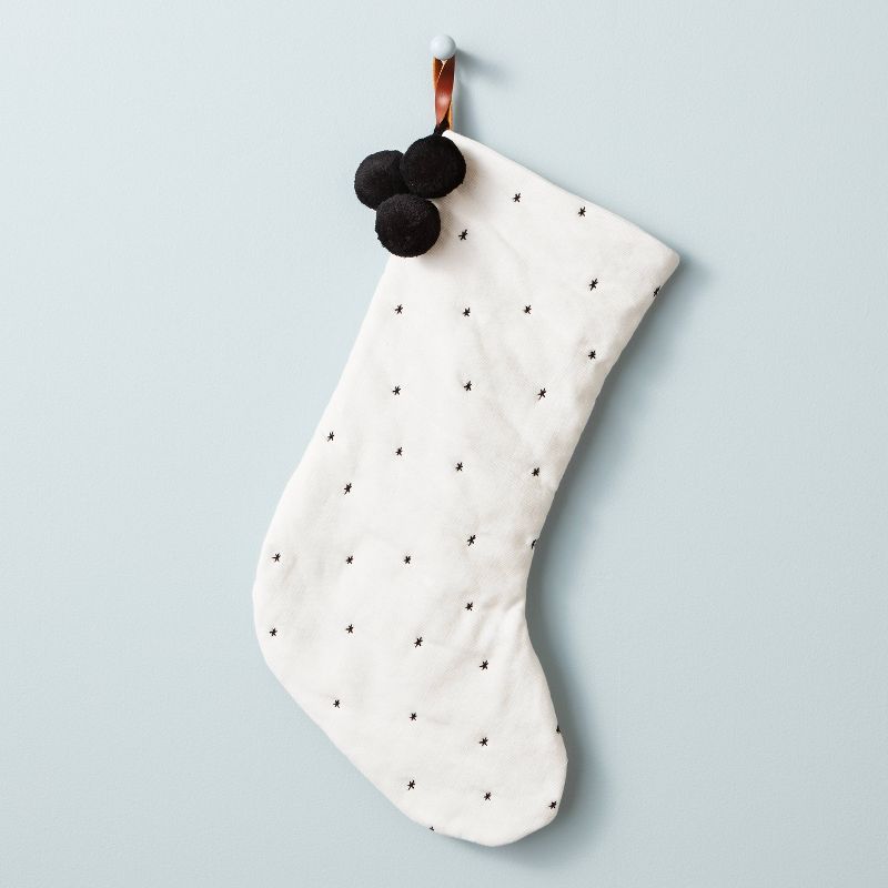 Rustic Star Stich Christmas Stocking Black/Sour Cream - Hearth &#38; Hand&#8482; with Magnolia | Target