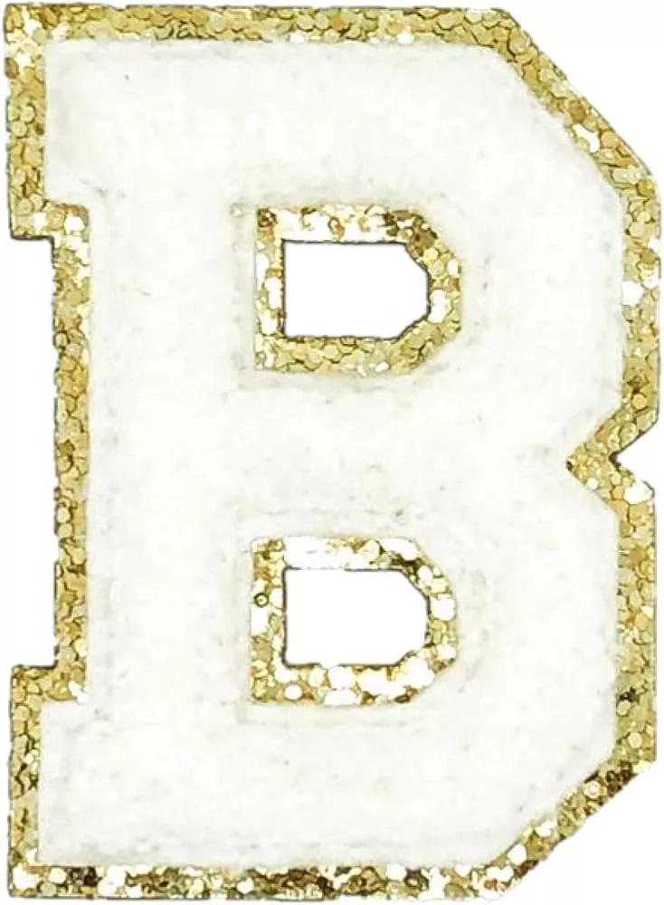 White Varsity Glitter Letter Chenille Initial Patch Adhesive Sticker 2.25in Height (A)