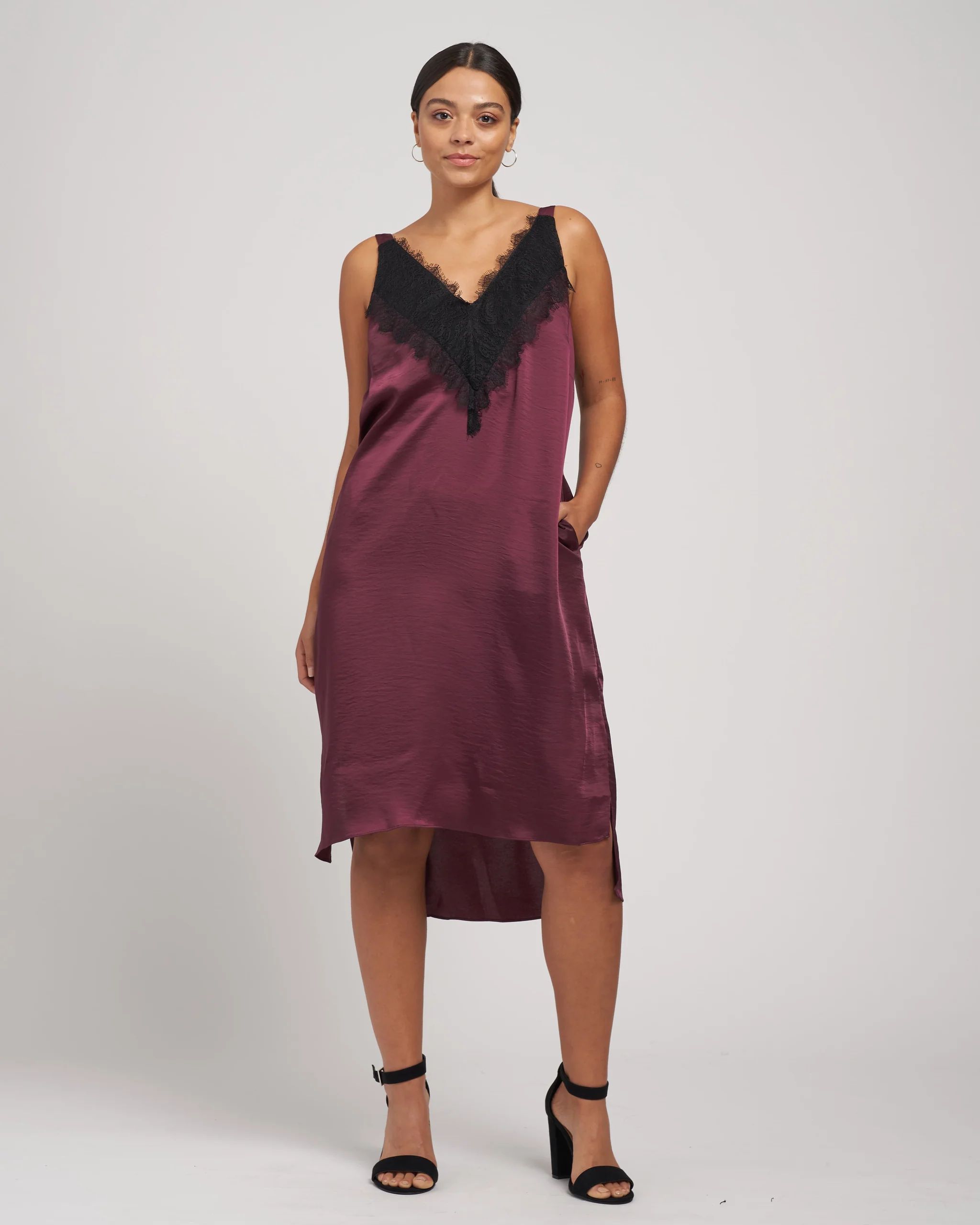 Lace Satin Slip Dress - Fig | Universal Standard