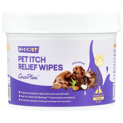 HICC Pet, Pet Itch Relief Wipes, For Dogs & Cats, Unscented, 100 Pads | iHerb