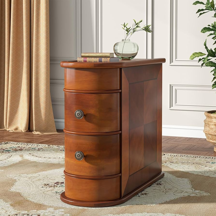 Tribesigns Wood End Table, 2-Drawer Narrow Side Table Slim Chair Solid Side Table, No Assembly Re... | Amazon (US)
