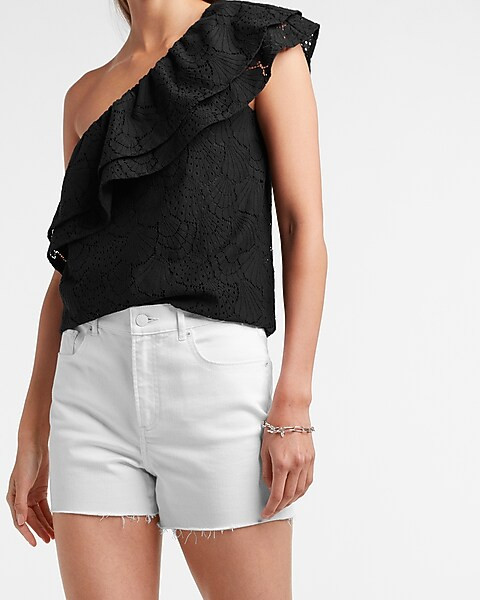 Floral Lace One Shoulder Ruffle Tank | Express