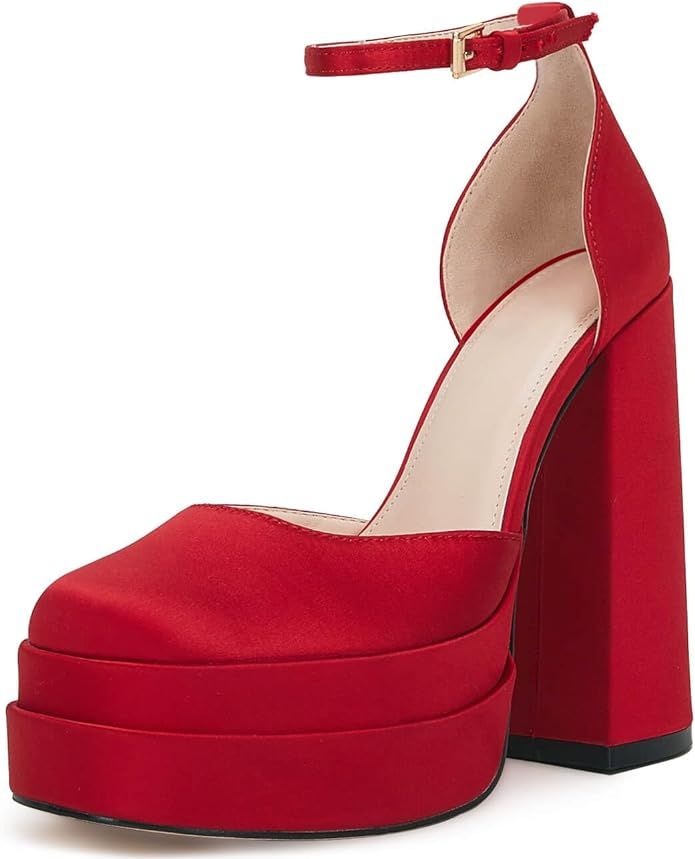 VETASTE Womens Platform Chunky High Block Heels Ankle Strap Party Wedding Dress Pumps Shoes | Amazon (US)
