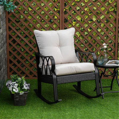 Outdoor Wicker Rocking Chair with Padded Cushions, Aluminum Furniture Rattan Porch Rocker Chair w/ Armrest for Garden, Patio, and Backyard, Khaki | Wayfair North America