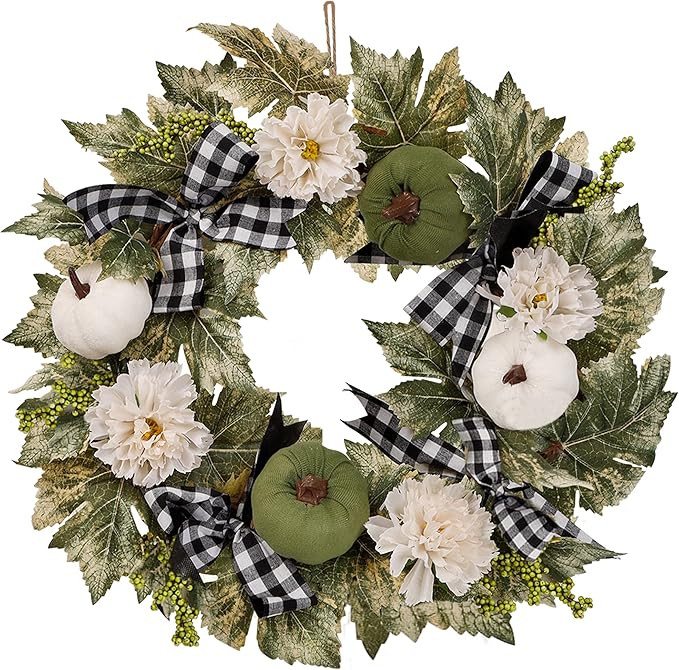 Brwoynn Fall Door Wreath, Thanksgiving Harvest Door Wreath for Front Door with Black & White Buff... | Amazon (US)