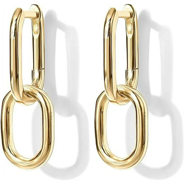 PAVOI 14K Yellow Gold Convertible Link Earrings for Women | Paperclip Link Chain Earrings | Drop ... | Walmart (US)