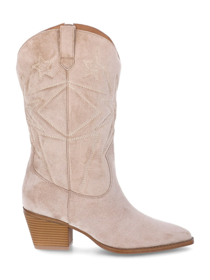 Time and Tru Women's Faux Suede Embroidered Western Boots, Wide Width Available | Walmart (US)
