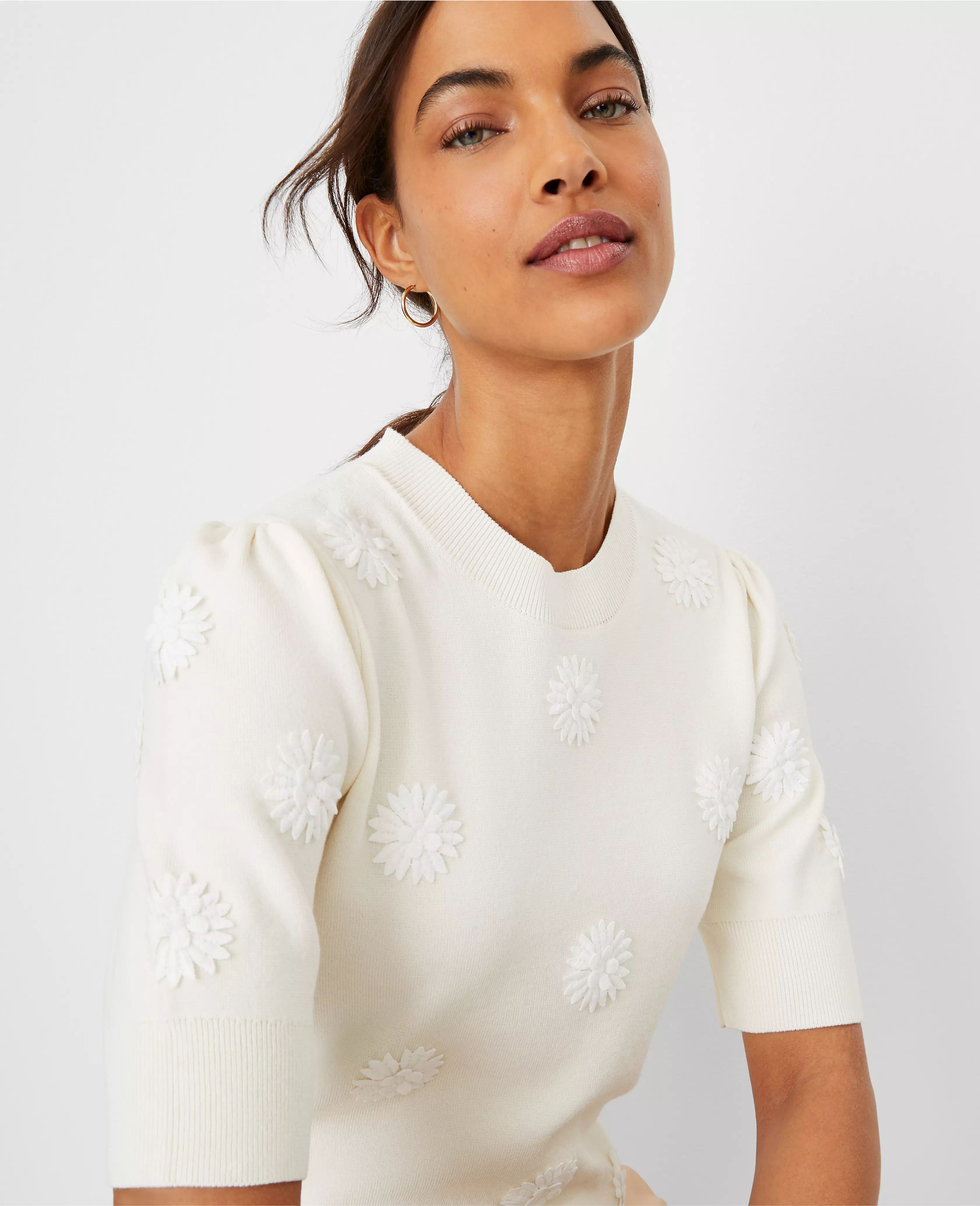 Studio Collection Floral Patch Puff Sleeve Tee | Ann Taylor (US)