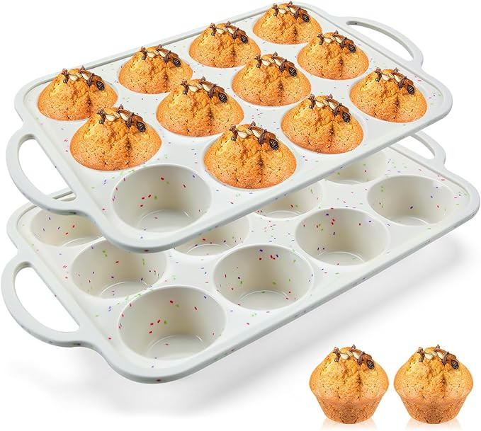 2Pack Silicone Muffin Pan for Baking with Metal Reinforced Frame, 12 Cup Regular Size Cupcake Pan... | Amazon (US)