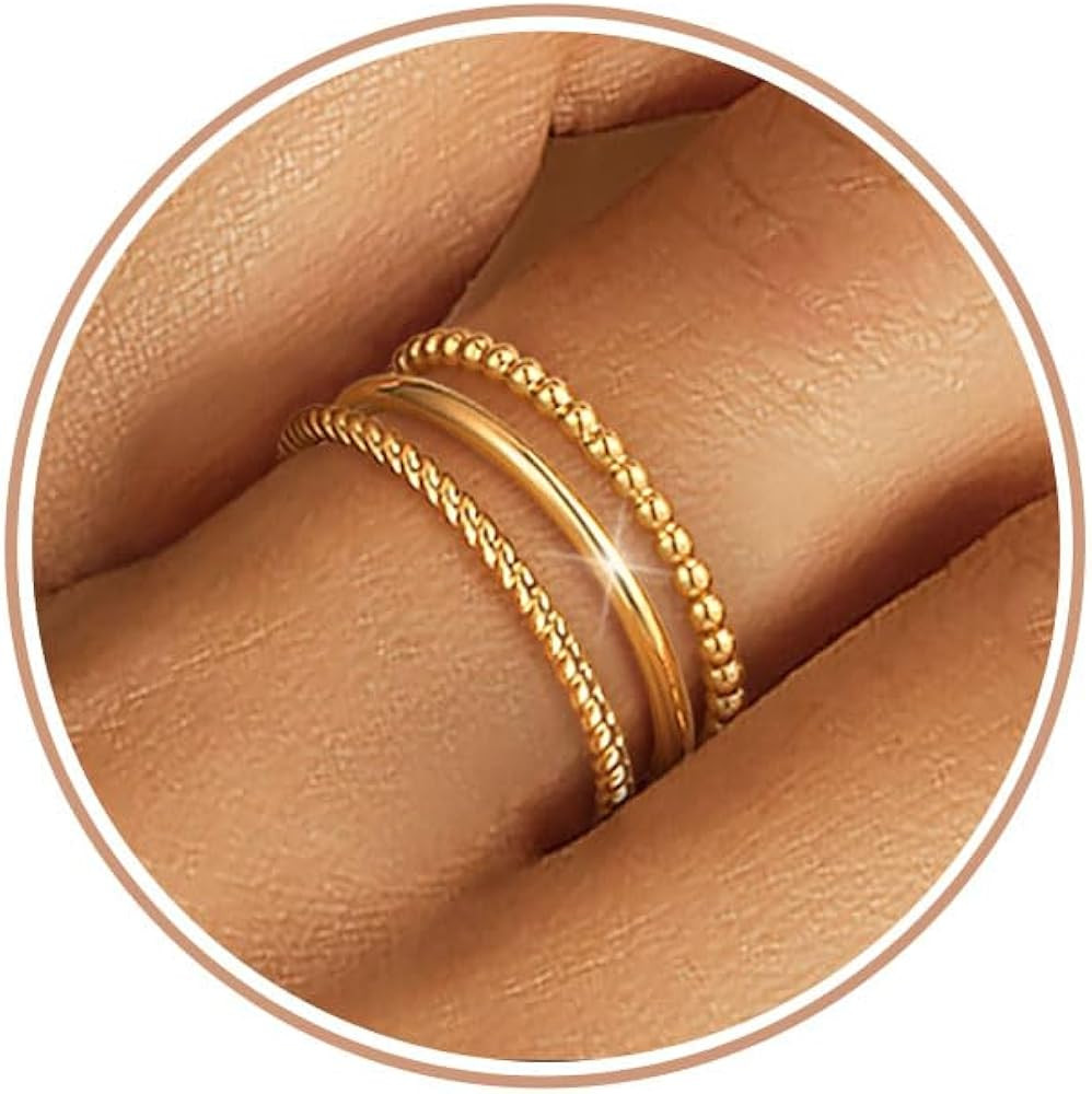 Gold Silver Rings for Women Non Tarnish Stackable 1.3mm Thin Gold Ring 14K Gold Plated Dainty Rin... | Amazon (US)