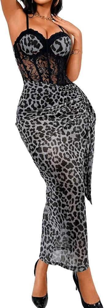 Women's Sexy Lace Bustier Maxi Dress, Built-in Bra Underwire Corset Bodycon Clubwear Festival Out... | Amazon (US)
