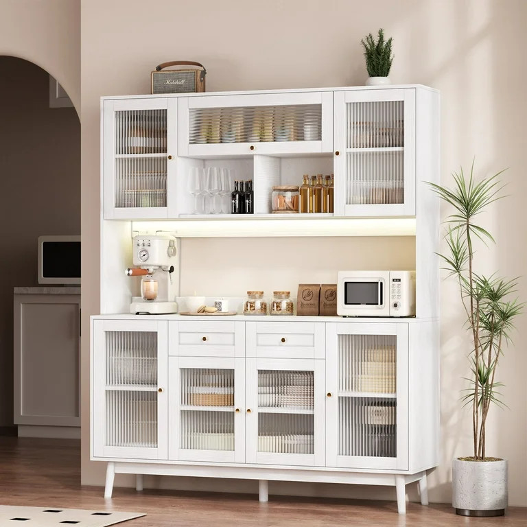 RichYa 64.4''H Kitchen Pantry Cabinet with RGB LED Light,2 Drawers Hutch Buffet Storage Cabinet w... | Walmart (US)