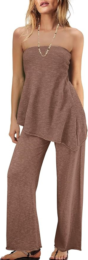Panadila Womens Off Shoulder Sweater Set 2 Piece Outfits Summer Vacation Knit Matching Lounge Set... | Amazon (US)