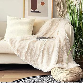Decorative Extra Soft Fuzzy Faux Fur Throw Blanket 50" x 60",Solid Reversible Lightweight Long Ha... | Amazon (US)
