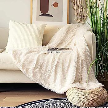 Decorative Extra Soft Fuzzy Faux Fur Throw Blanket 50" x 60",Solid Reversible Lightweight Long Ha... | Amazon (US)