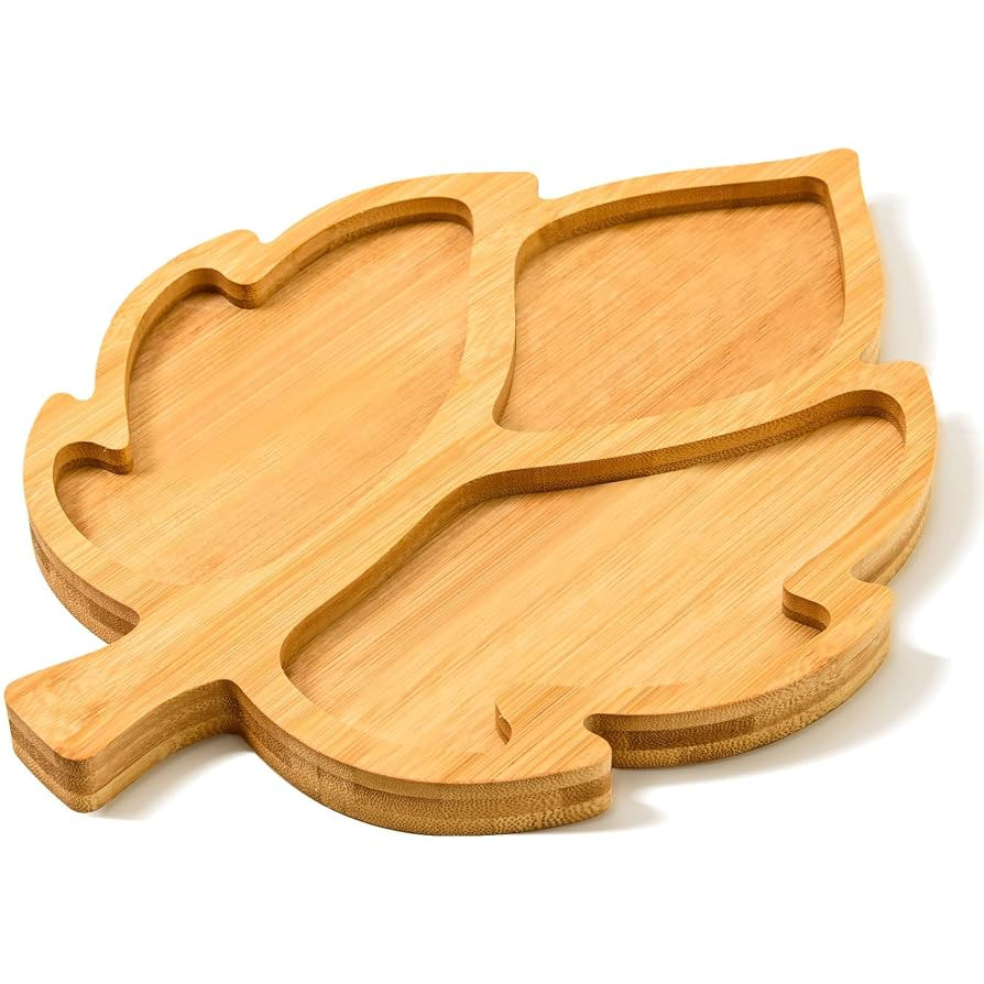 AWIZOM Leaf Wooden Serving Platter Thanksgiving Bamboo Serving Tray Wooden Snack Cheese Charcuter... | Amazon (US)
