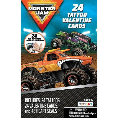 Bendon 24ct Monster Jam Tattoos and Valentine's Day Cards with 48ct Heart Seals | Target