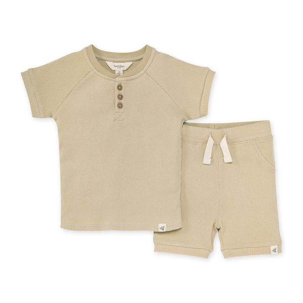 Ribbed Henley Boy Tee & Short Set - 0-3 Months | Burts Bees Baby