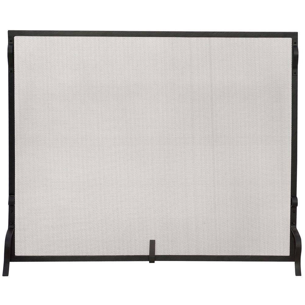Black Wrought Iron 41 in. W Single-Panel Heavy Guage Sparkguard Fireplace Screen | The Home Depot
