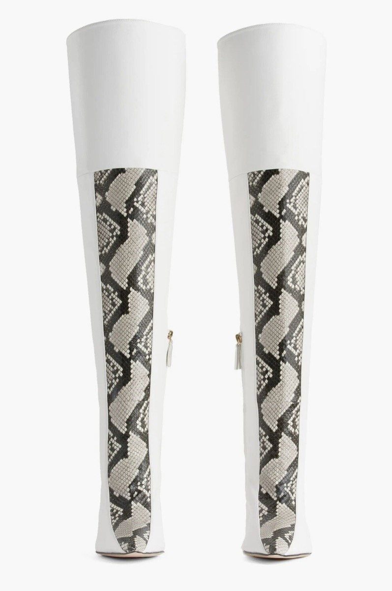 🔥The Koko Good American Over The Knee Snake Embossed Boots White Sold Out $385 | eBay US