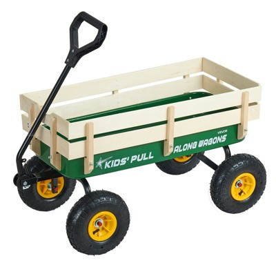 VEVOR Kids Pull Wagon, 39" Wooden Panel Cart, 330Lbs Capacity, All-Terrain 10" Wheels, Anti-Rebound Handle, Green | Target