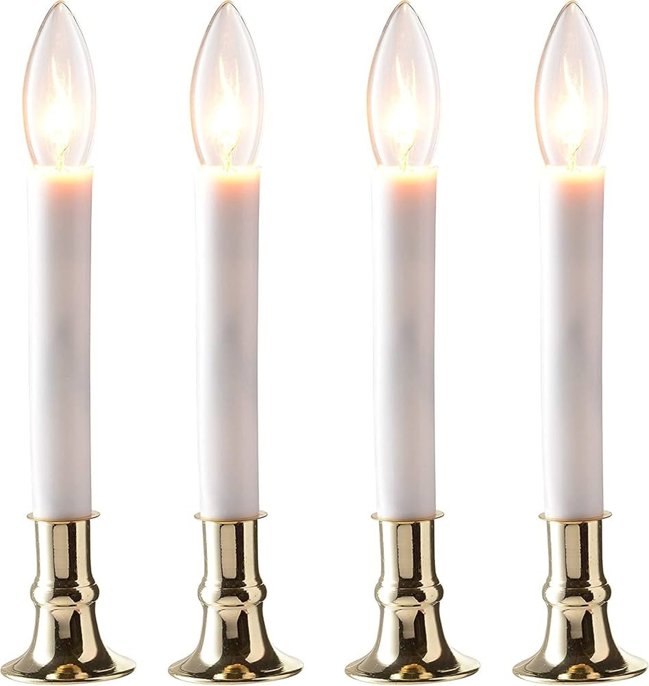 PREXTEX Christmas Candles - Set of 4 Brass Plated Window Candles with Sensor Dusk to Dawn - Candl... | Amazon (US)