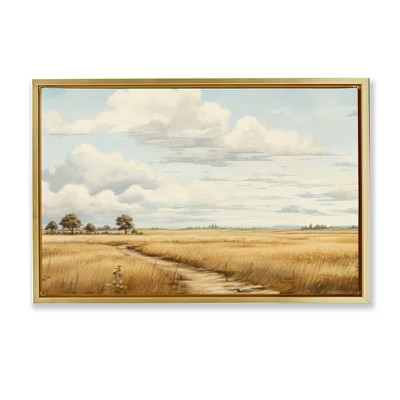 Stupell Industries Path Through Vast Grassland Floating Frame Canvas Art, Gold, 25" x 17" | Target