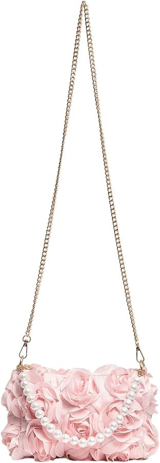 Verdusa Women's 3D Flower Pearl Top Handle Clutch Purses Evening Handbags Crossbody Bag | Amazon (US)