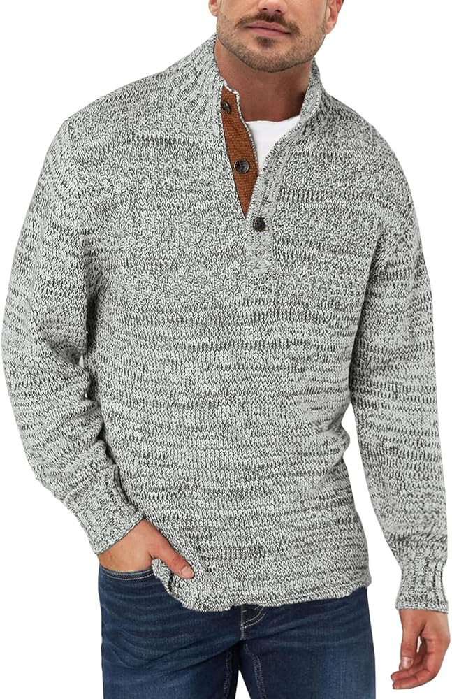Aoysky Men's Stand Collar Sweater Thermal Button Pullover Sweater Tops Henley Knit Sweaters | Amazon (US)