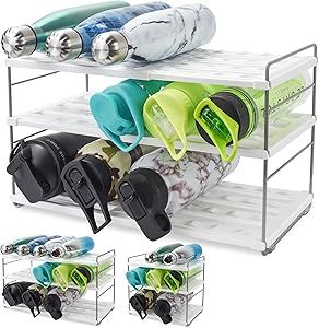 Expandable Water Bottle Organizer for Cabinet, Height & Width Adjustable Water Bottle Storage Hol... | Amazon (US)