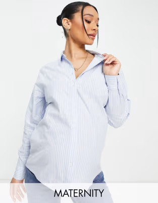 Pieces Maternity oversized shirt in blue stripe | ASOS (Global)