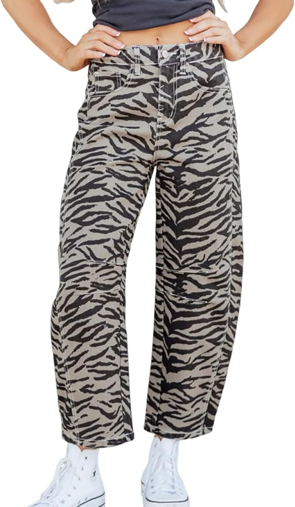 Melliflo Zebra Stripe Printed Wide Leg Jeans for Women Animal Print High Waisted Denim Pants Casu... | Amazon (US)