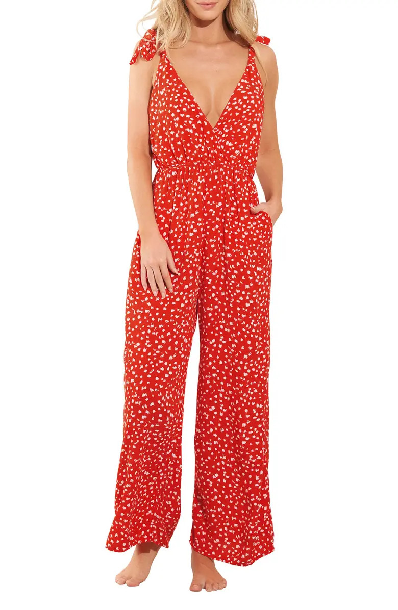 Maaji Spotted Kennedy Deep V-Neck Wide Leg Jumpsuit | Nordstrom | Nordstrom