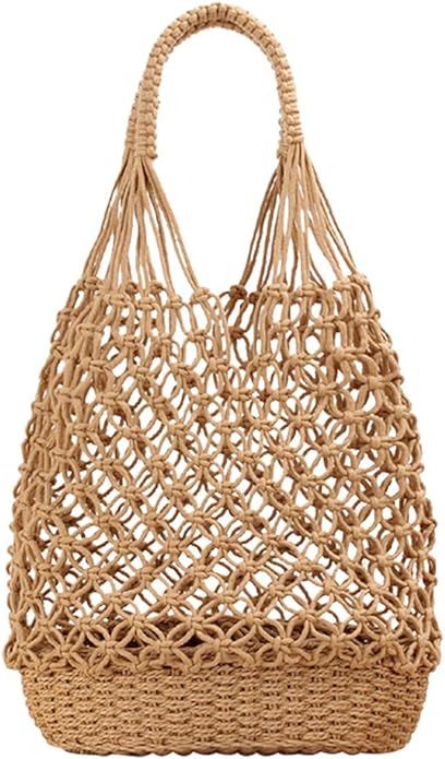 Women's Beach Straw Handbag Woven Tote Fishing Net Beach Bag Large Capacity Mesh Rope Combination... | Amazon (US)