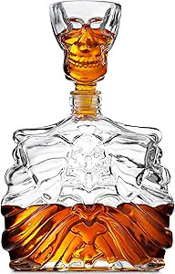 Godinger Whiskey Decanter and Shot Glass, Skull Skeleton Decanter, Halloween Decor, Skeleton Deco... | Amazon (US)