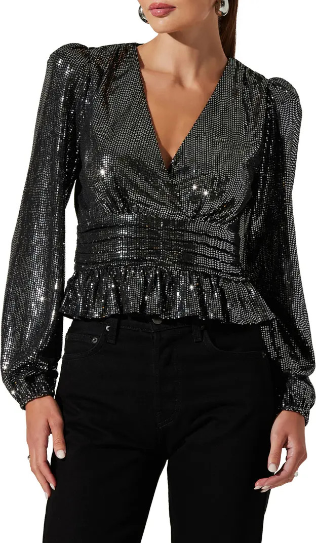 ASTR the Label Metallic Sequin Long Sleeve Peplum Top | Nordstromrack | Nordstrom Rack