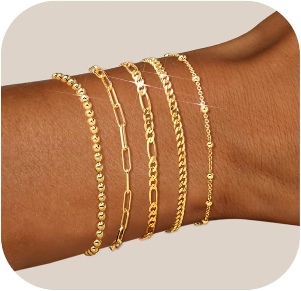 adoyi Gold Bracelets for Women, 14K Gold Plated Bracelet Stack Set Adjustable Stackable Charm Bra... | Amazon (US)