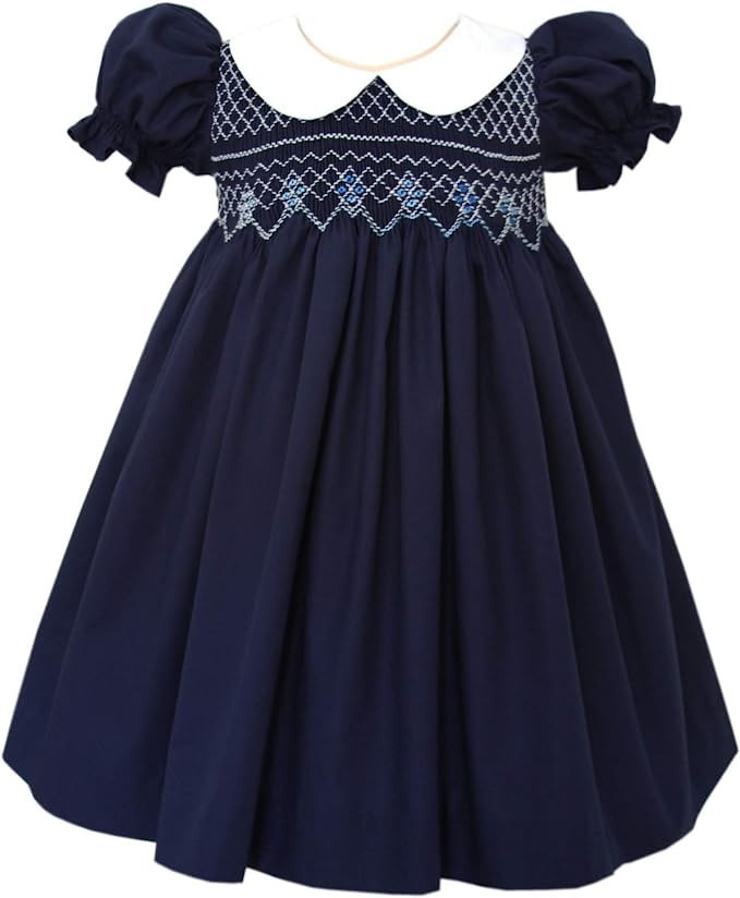 Beautiful Bliss Classic Hand Smocked Navy Christmas Girls Dress | Amazon (US)