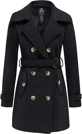 wantdo Women's Double Breasted Pea Coat Winter Mid-Long Trench Coat with Belt | Amazon (US)