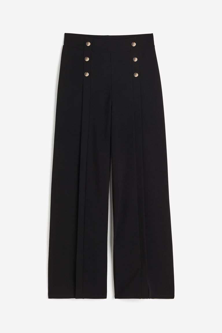 Button-detail trousers - Black - Ladies | H&M GB | H&M (UK, MY, IN, SG, PH, TW, HK)
