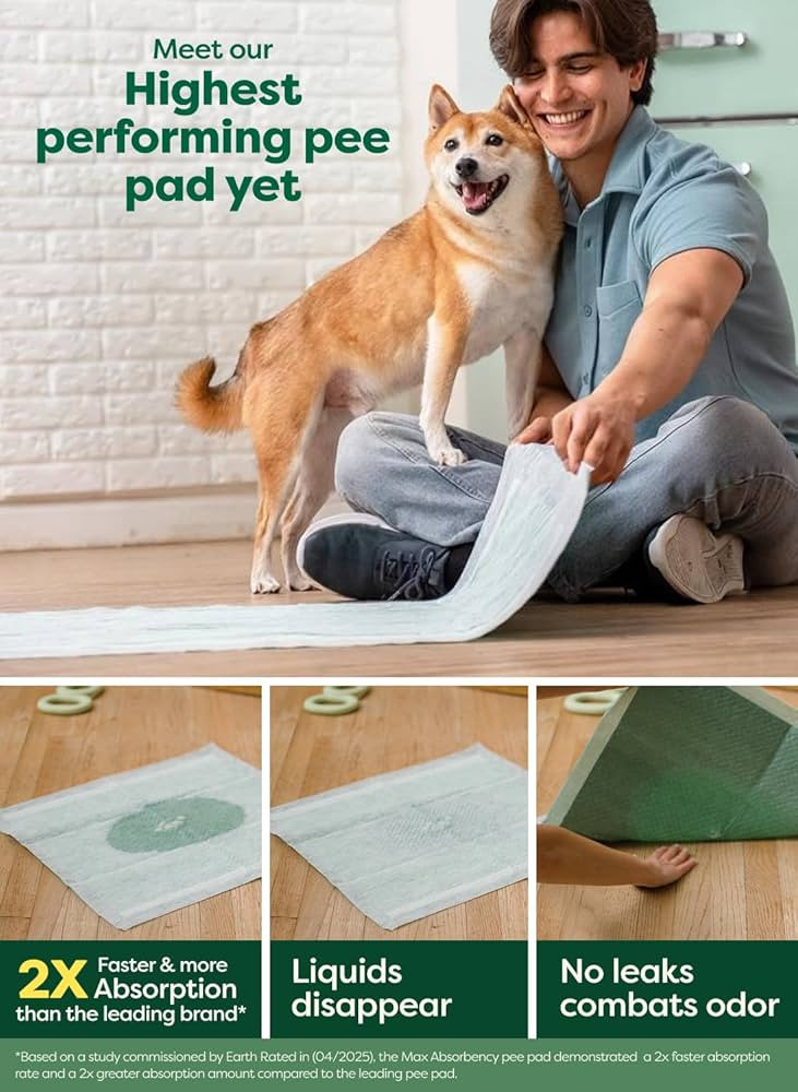 Earth Rated Max Absorbency Puppy Pee Pads for Dogs Absorbs 2X Faster & 2X More, Leak-Proof, Odor ... | Amazon (US)