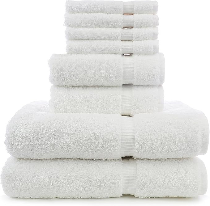 8 Piece Turkish Luxury Turkish Cotton Towel Set - Eco Friendly, 2 Bath Towels, 2 Hand Towels, 4 W... | Amazon (US)