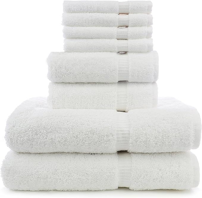 8 Piece Turkish Luxury Turkish Cotton Towel Set - Eco Friendly, 2 Bath Towels, 2 Hand Towels, 4 W... | Amazon (US)
