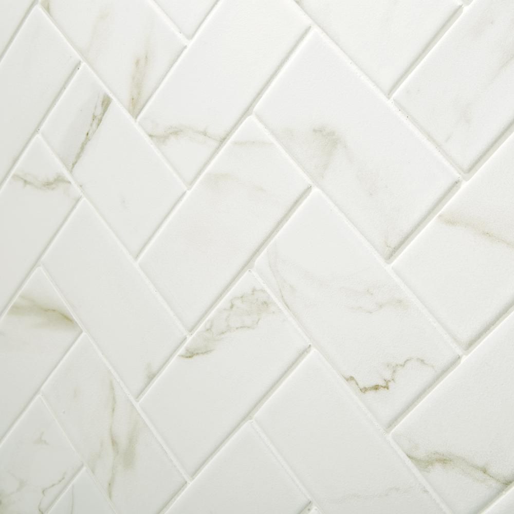 Developed by Nature Calacatta 12 in. x 14 in. x 6 mm Ceramic Mosaic Floor and Wall Tile (0.67 sq.... | The Home Depot