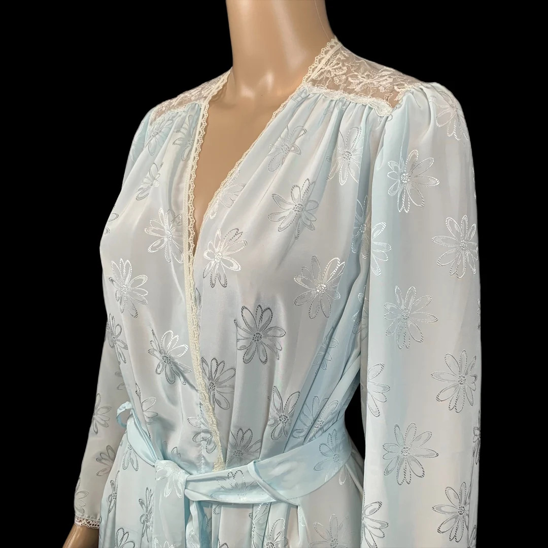 Old Hollywood 1980's Vintage Irene Lingerie Sky Blue Print Robe Dressing Gown Size 12 FREE Shippi... | Etsy (US)