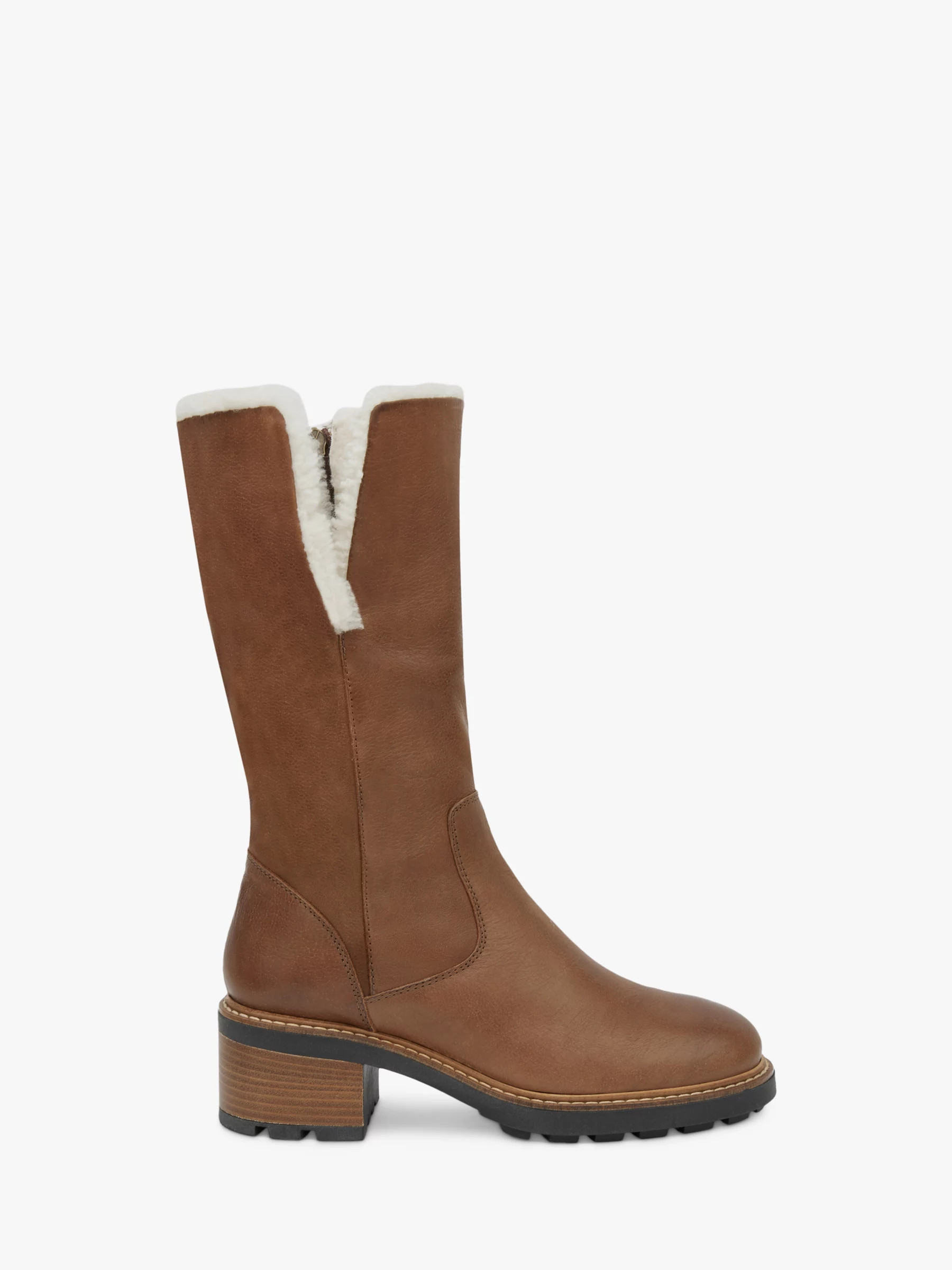 Celtic & Co. Sheepskin Trim Block Heel Calf Boots | John Lewis (UK)