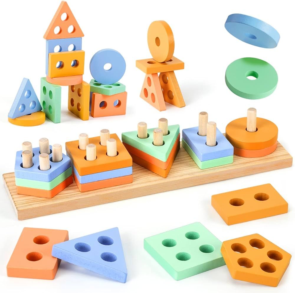 EDUJOY Montessori Toys for 1 Year Old Boy Gifts, Shape Sorter Baby Toys 12-18 Months, Wooden Sort... | Amazon (US)