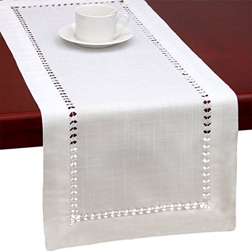 Handmade Hemstitched Natural Rectangle White Lace Table Runners (14x84 inch) | Amazon (US)